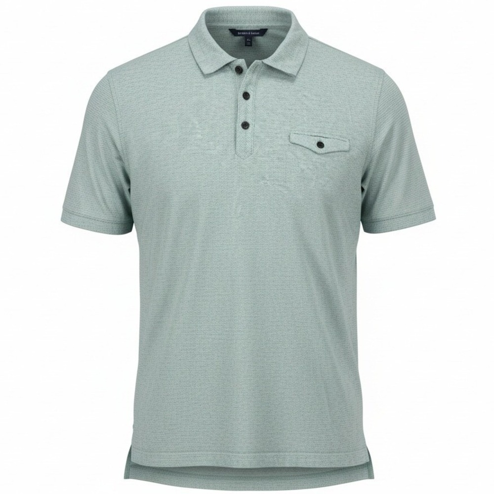 Structure Polo Shirt Men XL Green Micro Stripe Short Sleeve Button Pocket Cotton